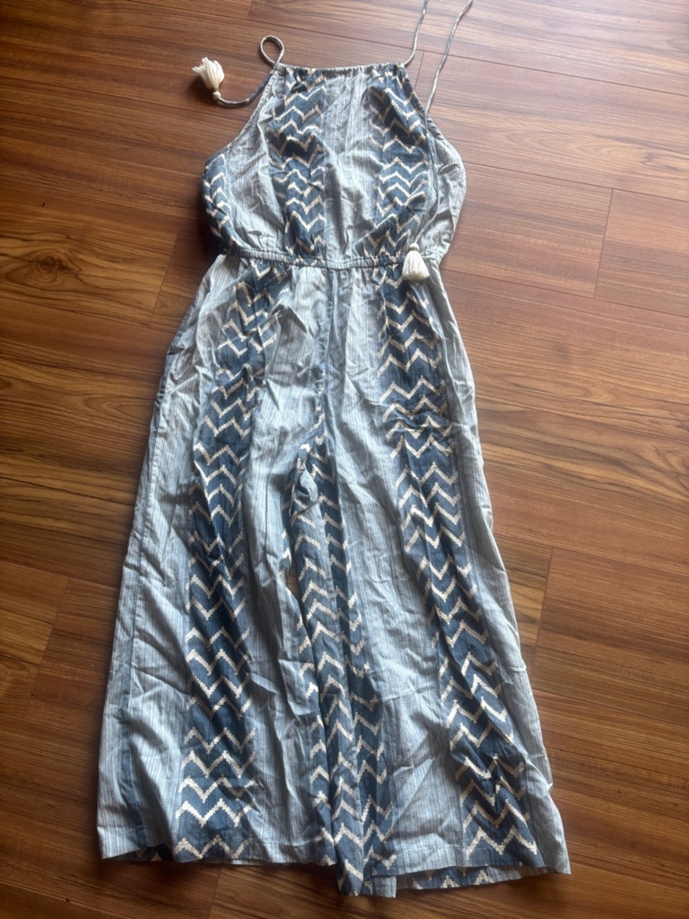 THML Blue and Cream Chevron Halter Maxi Dress